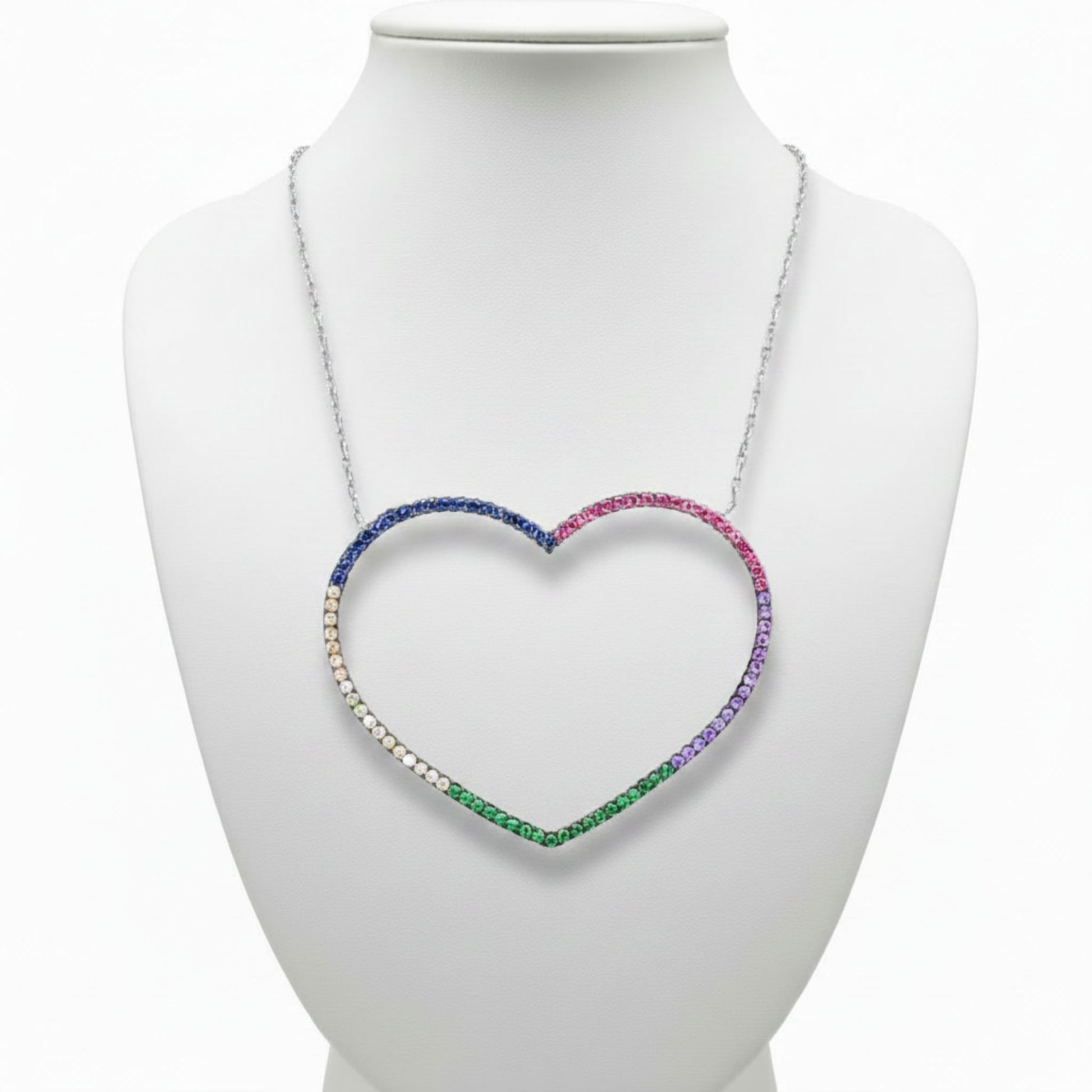 Collar Gargantilla Plata 925 Corazón Arcoíris con Circonitas Multicolor. Joyeria Osnor