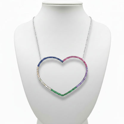 Collar Gargantilla Plata 925 Corazón Arcoíris con Circonitas Multicolor. Joyeria Osnor