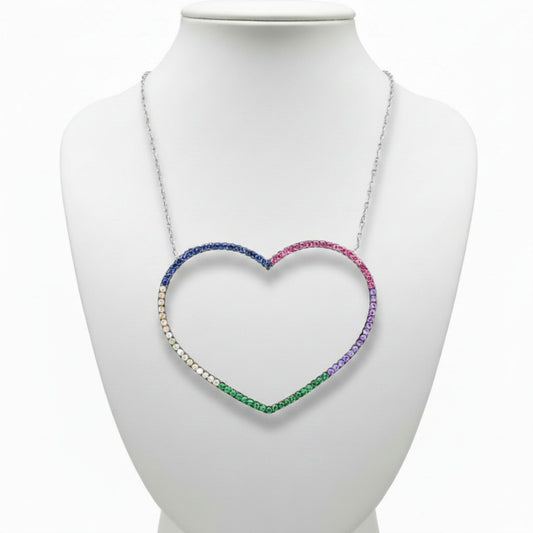 Collar Gargantilla Plata 925 Corazón Arcoíris con Circonitas Multicolor. Joyeria Osnor