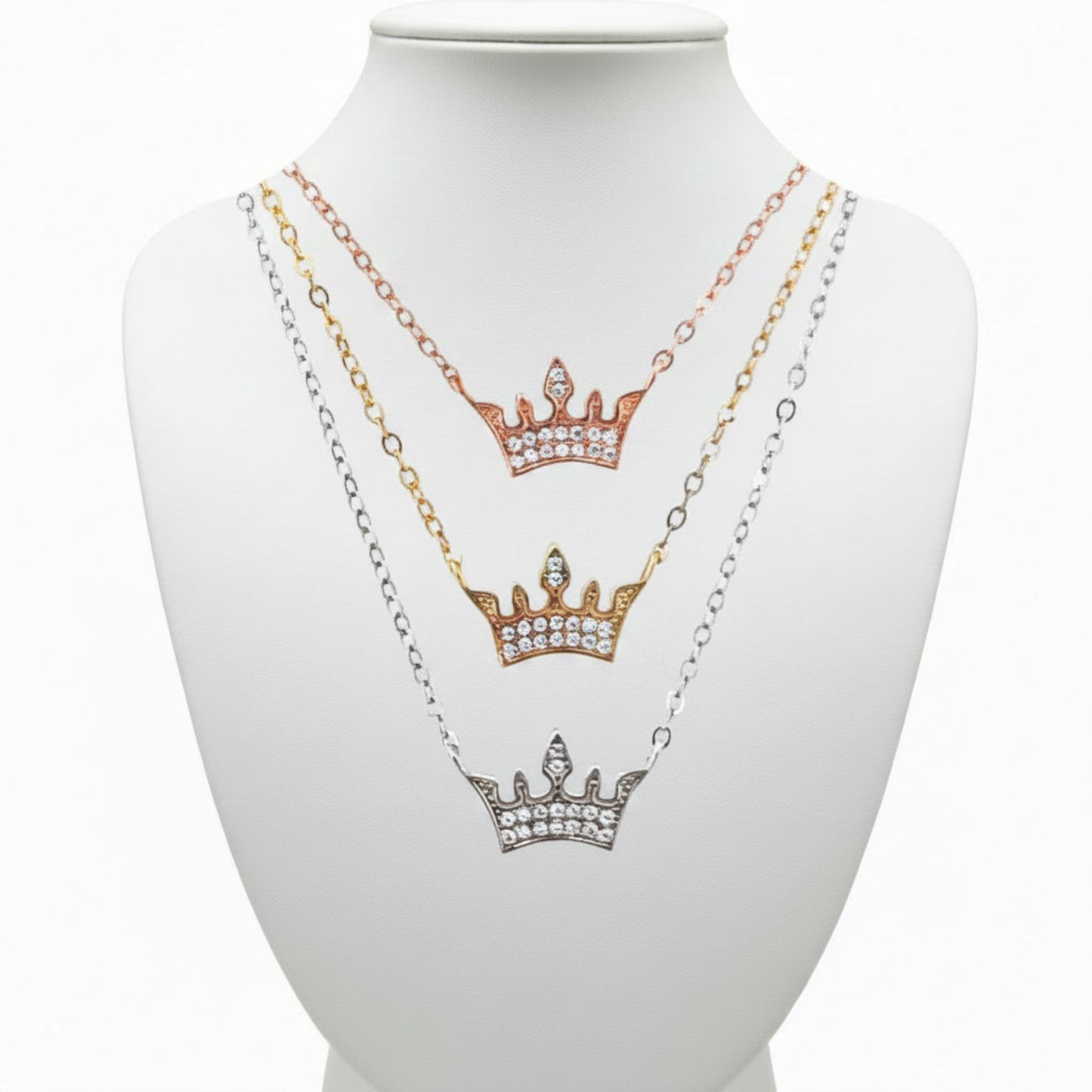 Collar Gargantilla Plata 925 Tricolor Corona con Circonitas Blancas