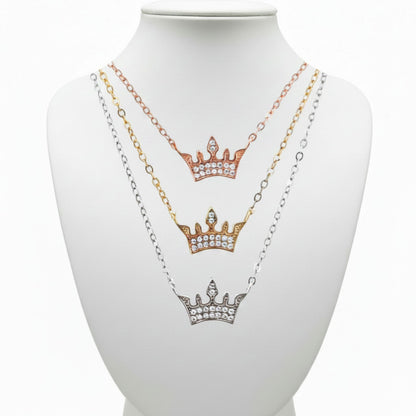 Collar Gargantilla Plata 925 Tricolor Corona con Circonitas Blancas
