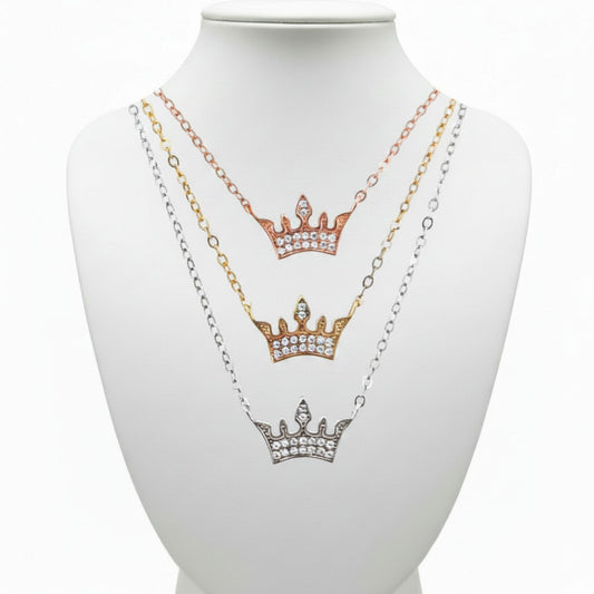Collar Gargantilla Plata 925 Tricolor Corona con Circonitas Blancas