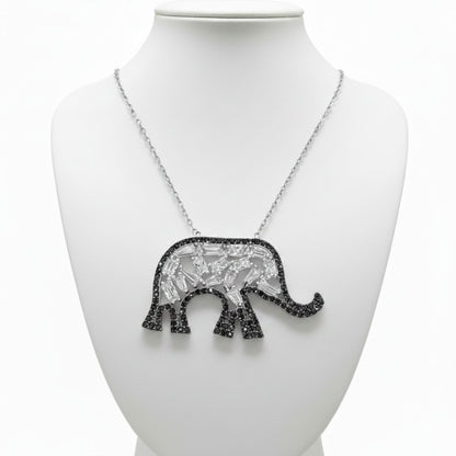 Gargantilla Plata 925 Elefante con Circonitas Negras y Blancas