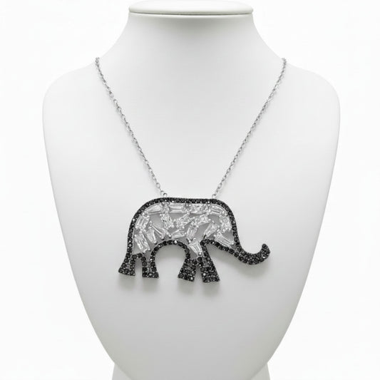 SILVER ELEPHANT NECKLACE WITH RHODIUM FINISH AND ZIRCONIAS