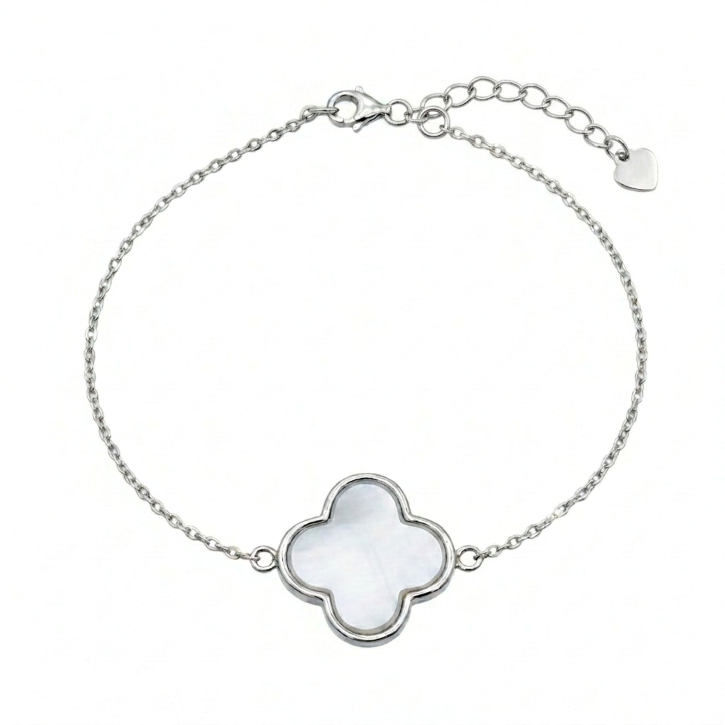 Pulsera Trébol Nácar Plata con Rodio y Cerámica. Joyeria Osnor