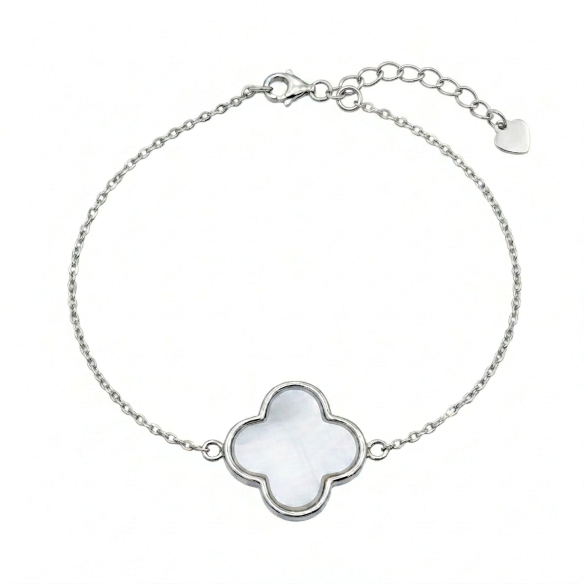 Pulsera Trébol Nácar Plata con Rodio y Cerámica. Joyeria Osnor