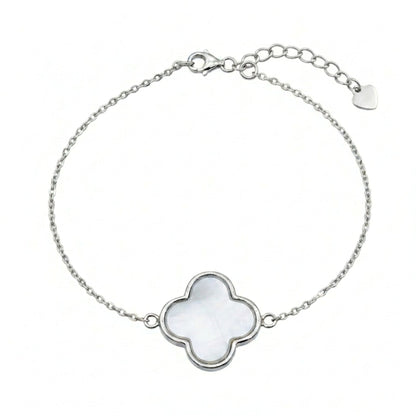 Pulsera Trébol Nácar Plata con Rodio y Cerámica. Joyeria Osnor