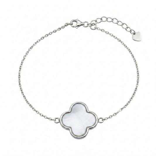 Pulsera Trébol Nácar Plata con Rodio y Cerámica. Joyeria Osnor