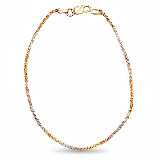 SILVER BRACELET WITH GOLD FINISH AND TRICOLOR DESIGN