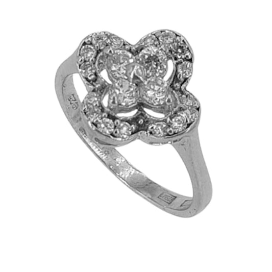 Rhodium-plated silver ring with cubic zirconia