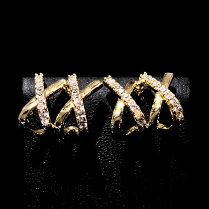 Pendientes X Dorados Chapado Oro 14K con Circonitas | Acero Inoxidable