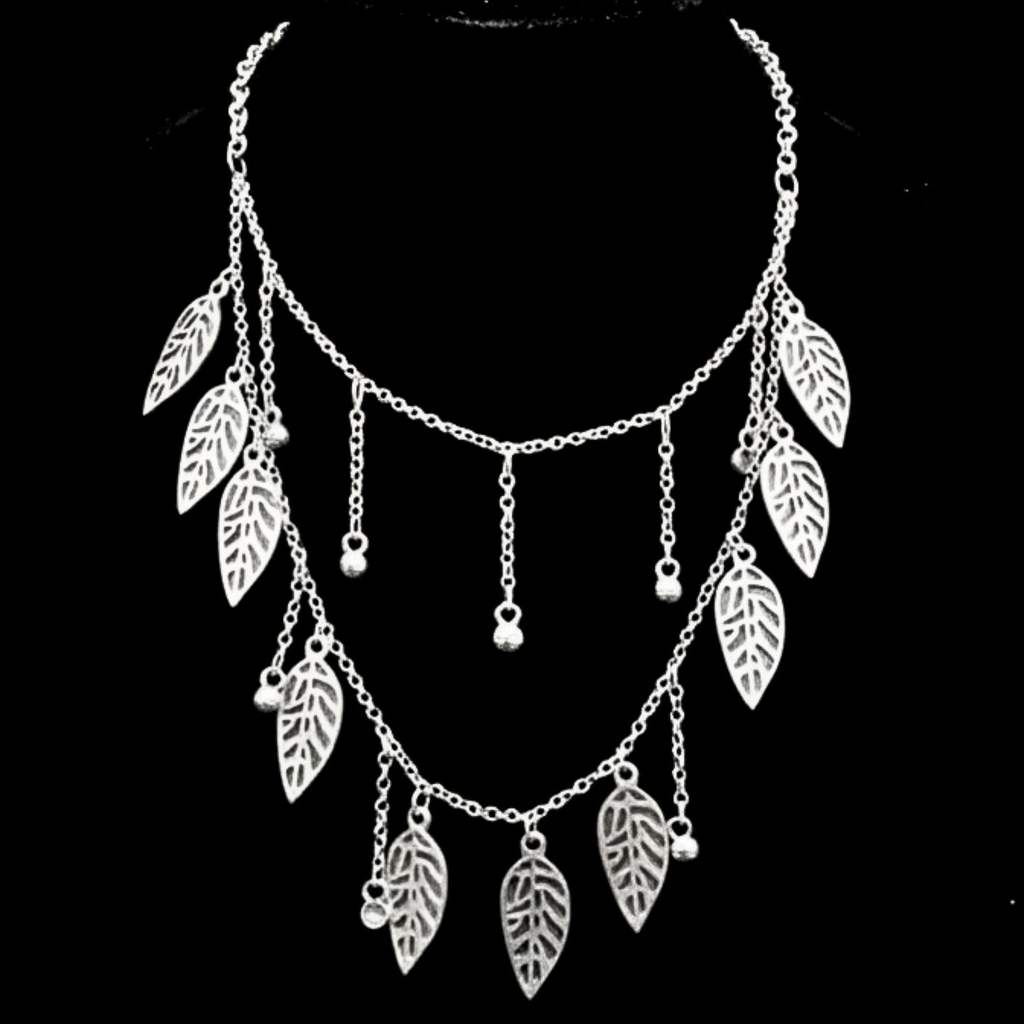 Collar Cadena Doble Gargantilla Hojas Calado Zamak Plateado | Joyería Osnor