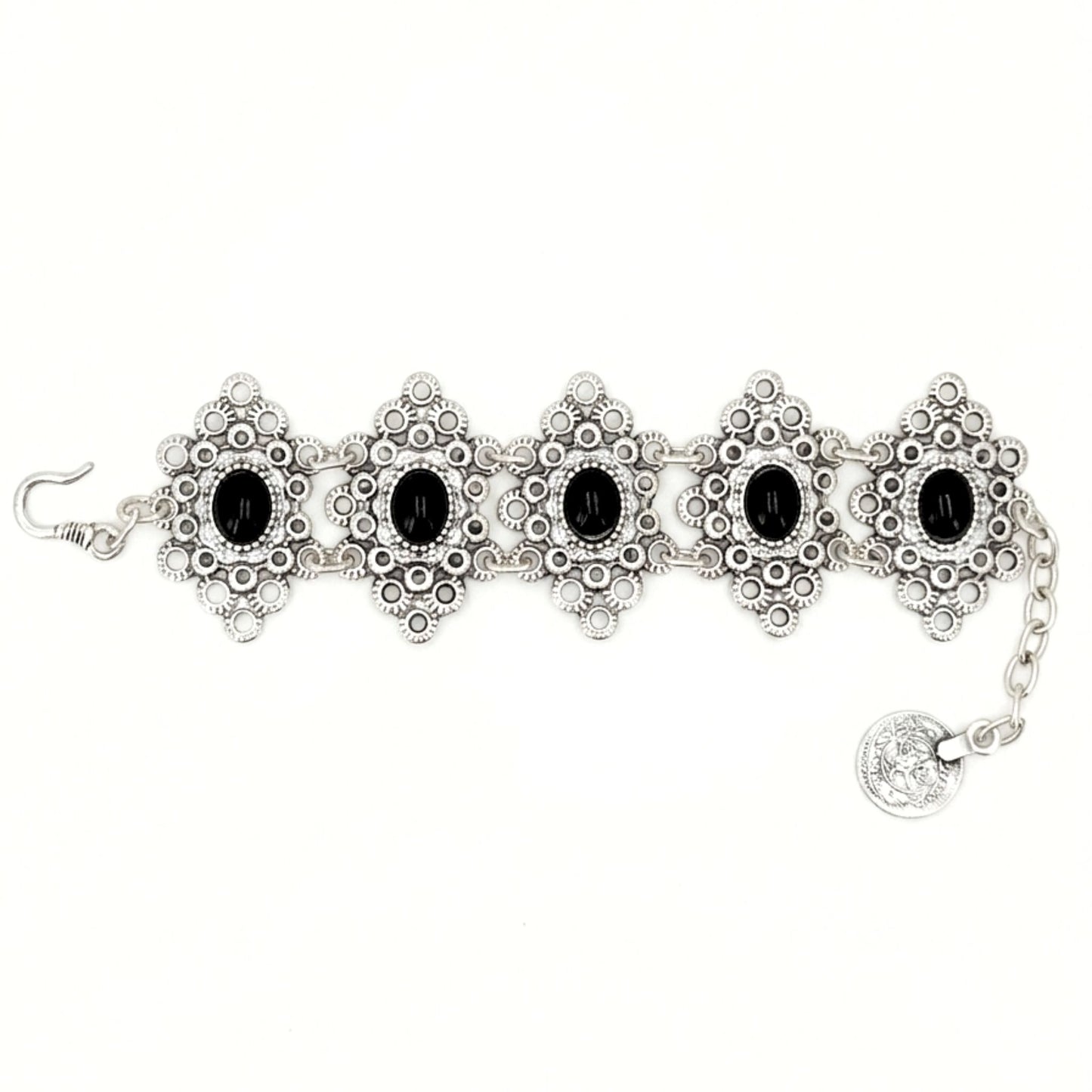 Pulsera Zamak Calada Piedras Negras Ajustable 15-19cm - Elegante