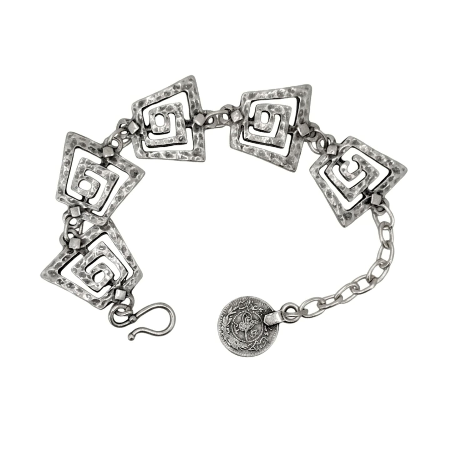 Pulsera Zamak con Espirales Griegas - Diseño Geométrico Extensible