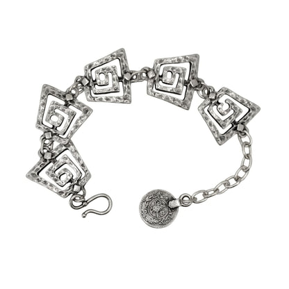 Pulsera Zamak con Espirales Griegas - Diseño Geométrico Extensible