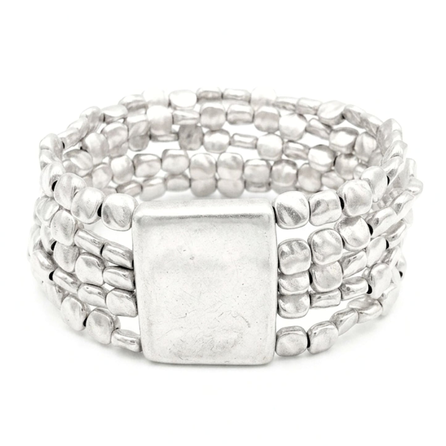 Pulsera Brazalete Zamak Elástico Plateado Unisex