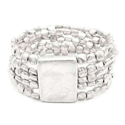 Pulsera Brazalete Zamak Elástico Plateado Unisex