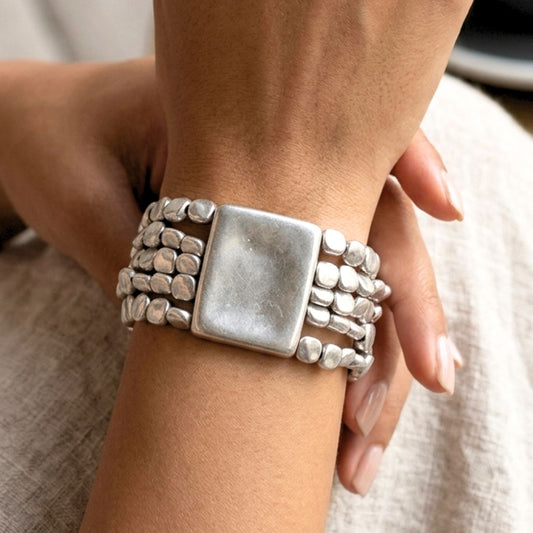Pulsera Brazalete Zamak Elástico Plateado Unisex