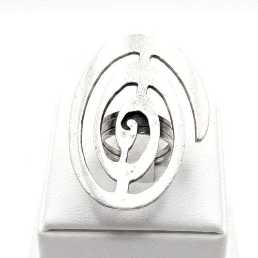 Anillo Espiral Zamak Plateado Calado Diseño Exclusivo Hipoalergénico