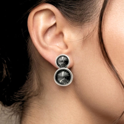 Pendientes Zamak Plateado Doble Circonita Gris Ahumado