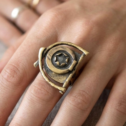 Anillo Bronce Dorado Envejecido | Arte Escultórico Vintage | Joyería Osnor