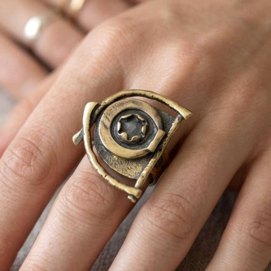 Anillo Bronce Dorado Envejecido | Arte Escultórico Vintage | Joyería Osnor