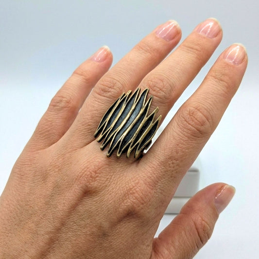 Anillo Bronce Dorado Envejecido Vintage | Volumen Escultórico Artesanal
