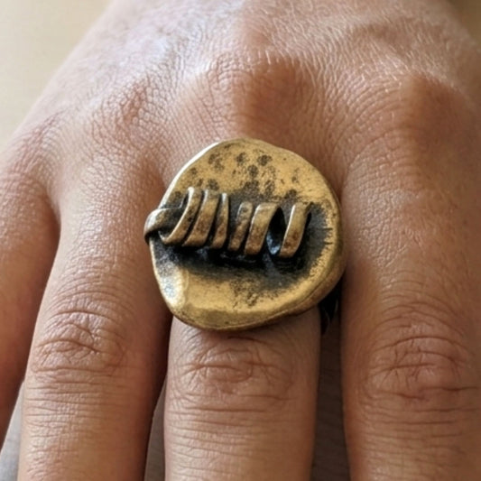 Anillo Bronce Dorado Envejecido Vintage | Arte Escultórico Artesanal