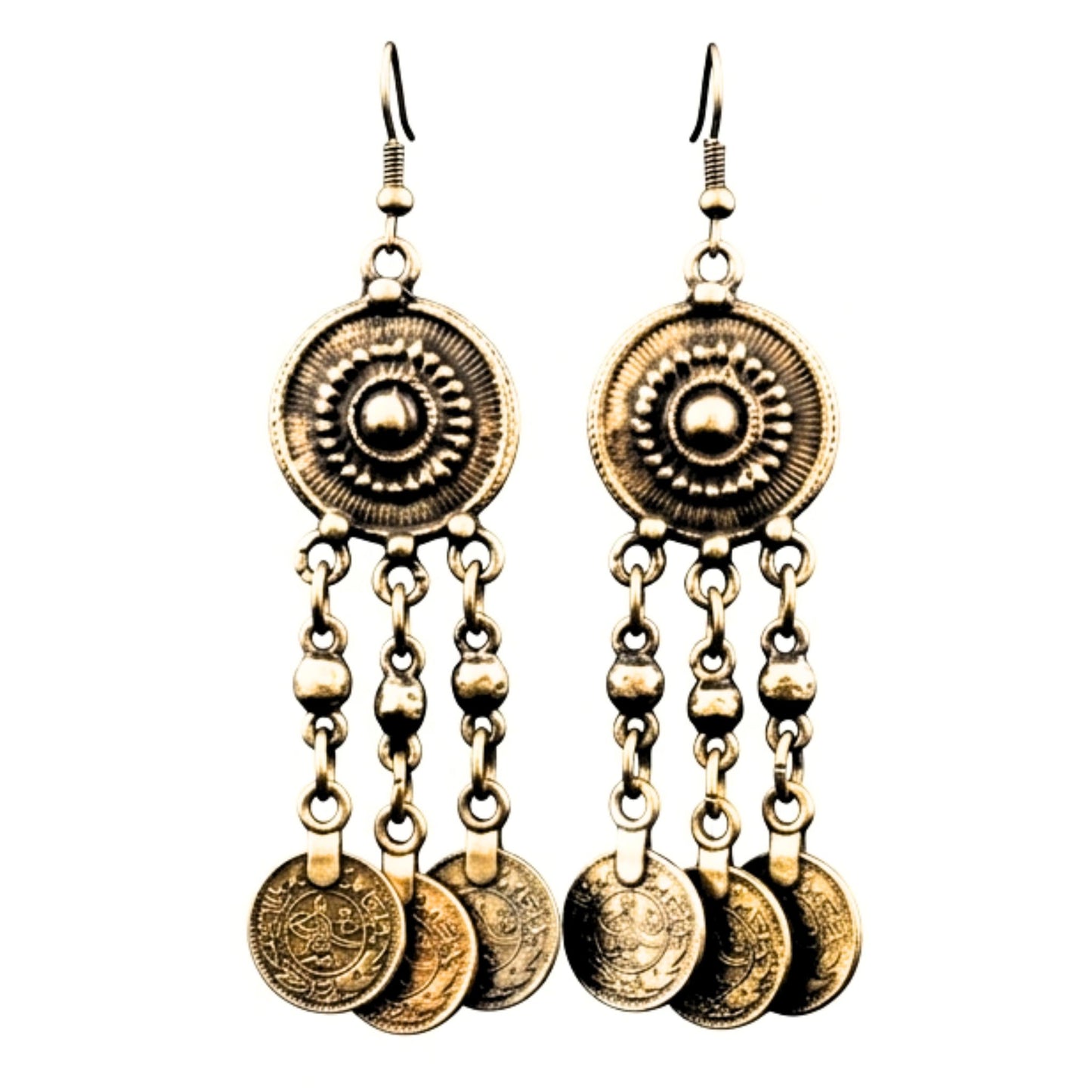 Pendientes Largos de Bronce con Monedas | Estilo Vintage Boho