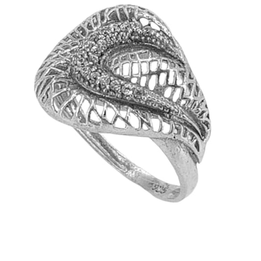 PLAIN OPENWORK SILVER RING WITH ZIRCONIAS FINISHED IN RHODIUM