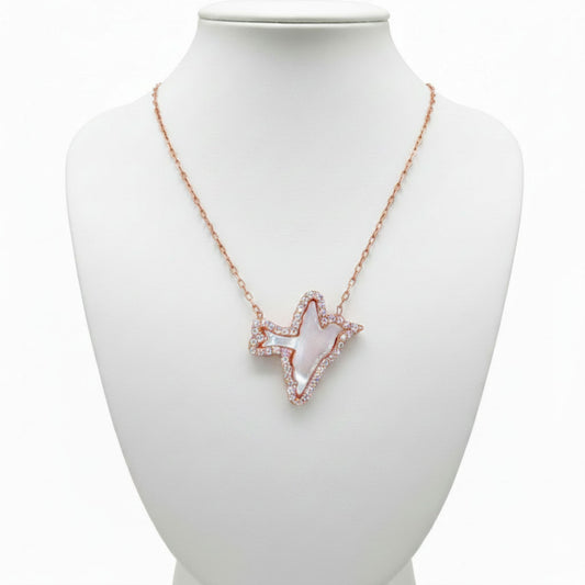SILVER FISH NECKLACE CERAMIC PINK FINISH ZIRCONIAS