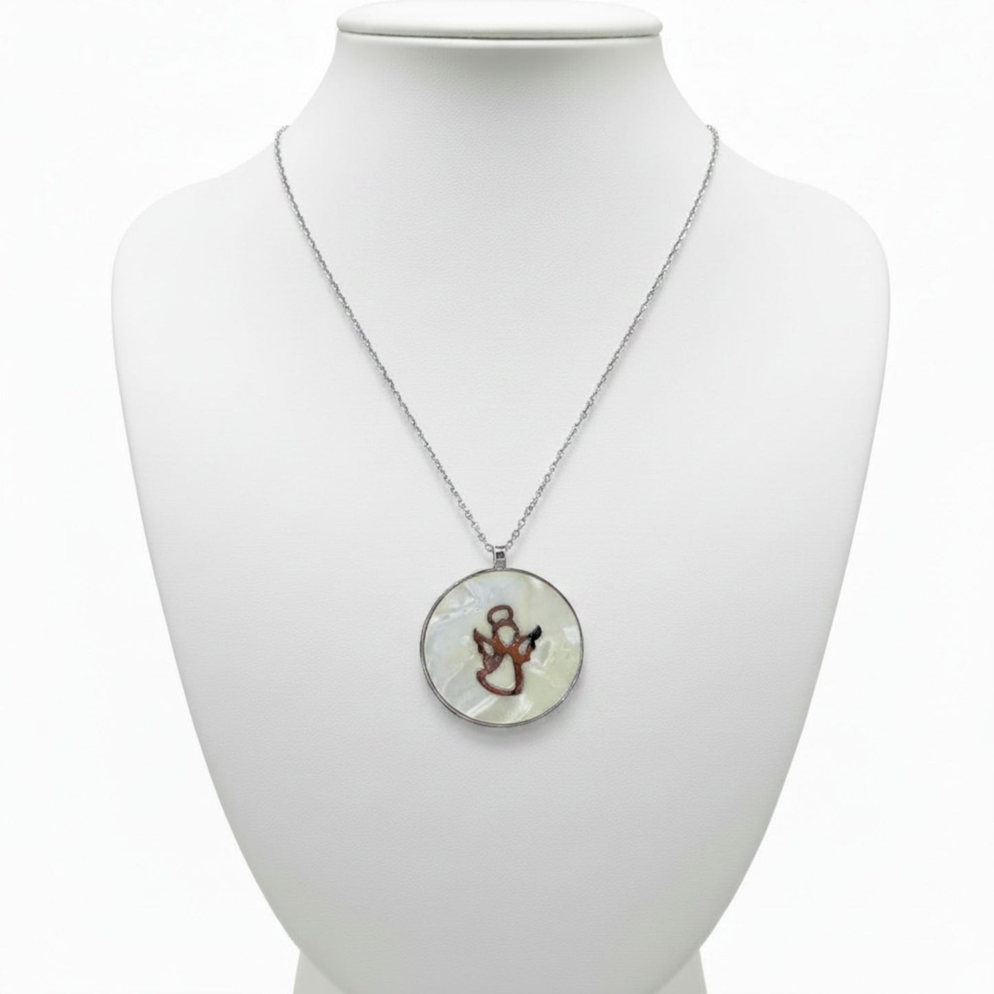 Collar Gargantilla Plata con Nácar y Ángel Acabado Rodio