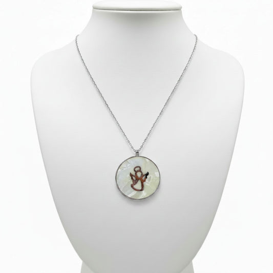 SILVER NECKLACE WITH MOTHER-OF-PEARL RHODIUM FINISH, SMOOTH AND SHINE ANGEL
