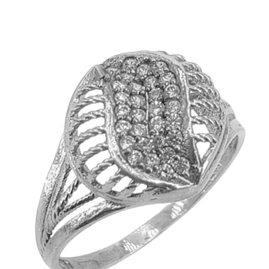 SILVER RING FINISHED IN RHODIUM, OPENWORK AND ZIRCONIAS