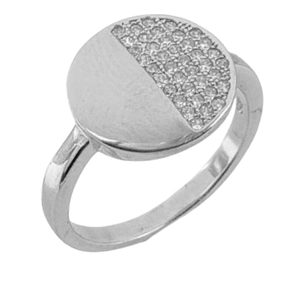 ANILLO DE PLATA TERMINADO EN RODIO LISO BRILLO Y CIRCONITAS