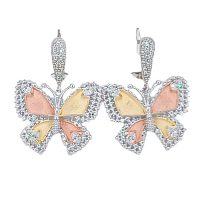 PENDIENTES PLATA TRICOLOR ACABADO EN RODIO Y CIRCONITAS