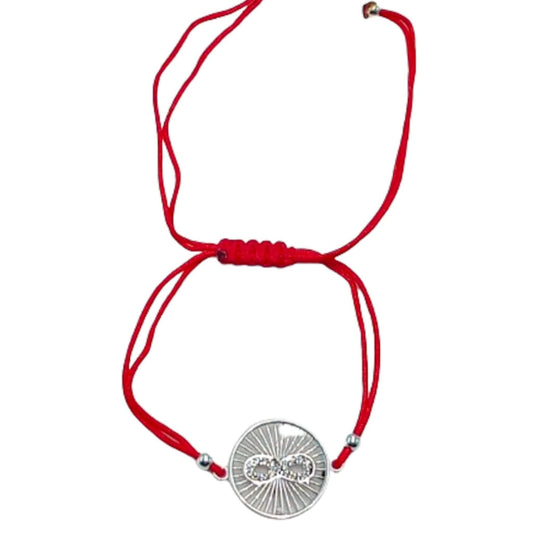 PULSERA HILO ROJO Y PLATA INFINITO ACABADO EN PLATEADO