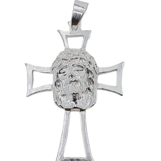 CRUZ CABEZA DE CRISTO RELIEVE PLATA ACABADO EN PLATEADO