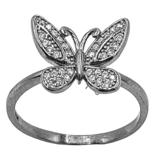 ANILLO MARIPOSA PLATA ACABADO EN RUTENIO Y CIRCONITAS