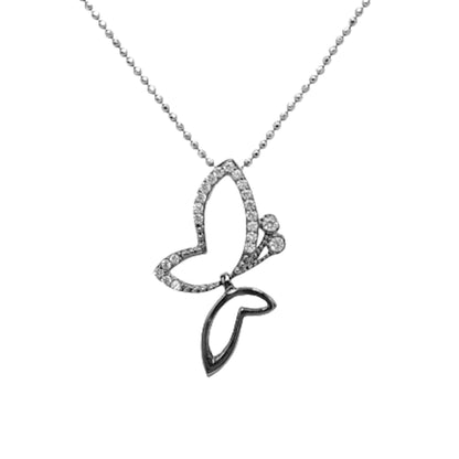 COLLAR MARIPOSA PLATA ACABADO RUTENIO Y CIRCONITAS