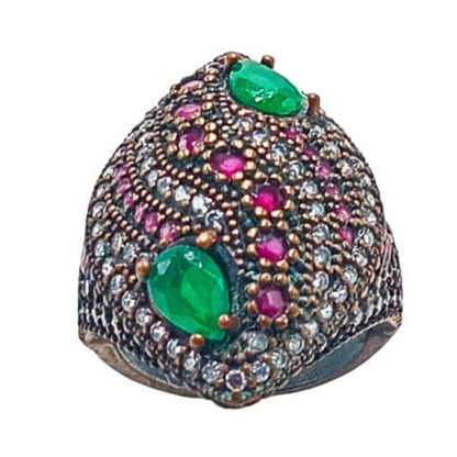 ANILLO PLLATA Y BRONCE ACABADO PLATEADO Y PIEDRAS NATURALES