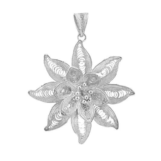 COLGANTE FLOR  PLATA ACABADO PLATEADO CALADO LABRADO