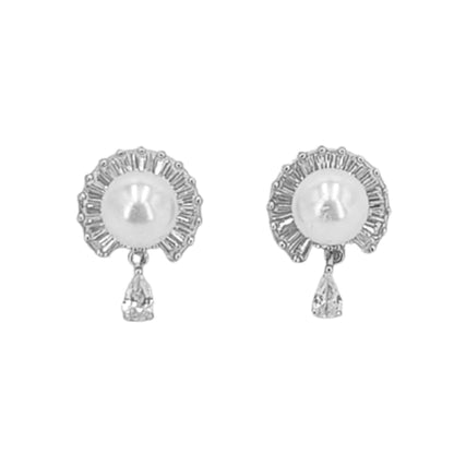 PENDIENTES PLATA Y PERLA ACABADO RODIO CIRCONITAS Y CIERRE PRESION