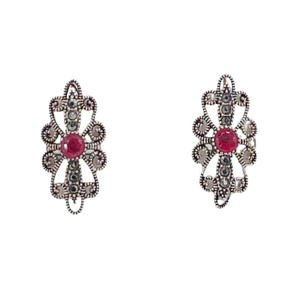 PENDIENTES PLATA ACABADO ENVEJECIDO CIERRE CATALAN Y PIEDRAS NATURALES