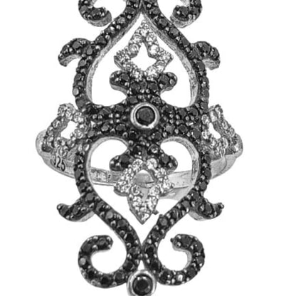 ANILLO PLATA ACABADO RODIO Y CIRCONITAS BLANCAS Y NEGRAS