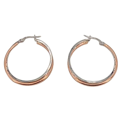 AROS PLATA ACABADO BICOLOR RODIO Y ROSA LISO BRILLO