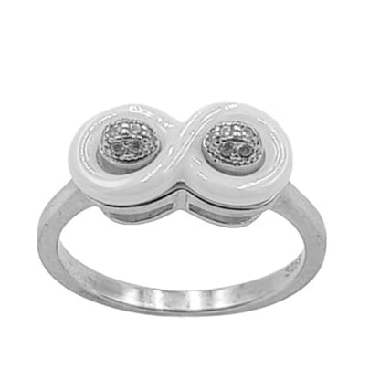 ANILLO PLATA Y CERAMICA ACABADO RODIO Y CIRCONITAS