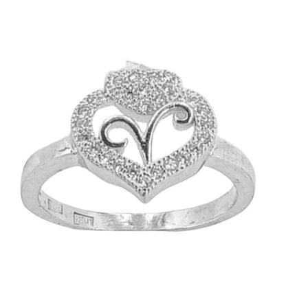 ANILLO CORAZON PLATA ACABADO RODIO CIRCONITAS