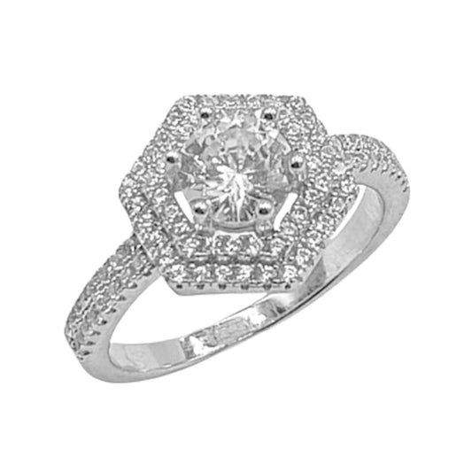 SILVER RING WITH RHODIUM FINISH AND ZIRCONIAS