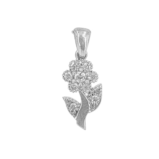 COLGANTE FLOR PLATA ACABADO RODIO CIRCONITAS